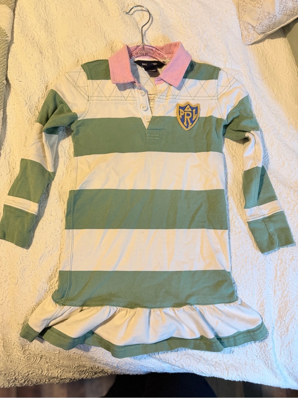 Ralph Lauren Kids Green, White & Pink Striped Rugby Dress